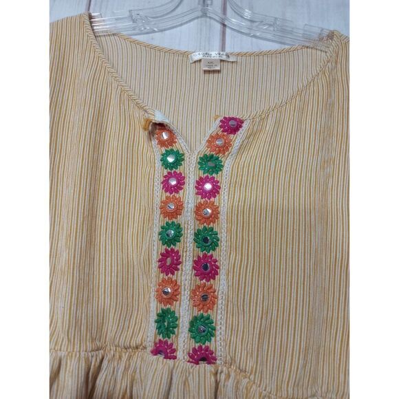 Studio West Yellow Striped Embroidered Tunic Top Womens XXL - Picture 3 of 7
